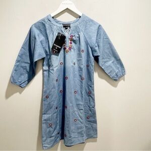 New SMUKKE BY A2J Big Girl’s Dress Blue Chambray Embroidered Sequins Size 14